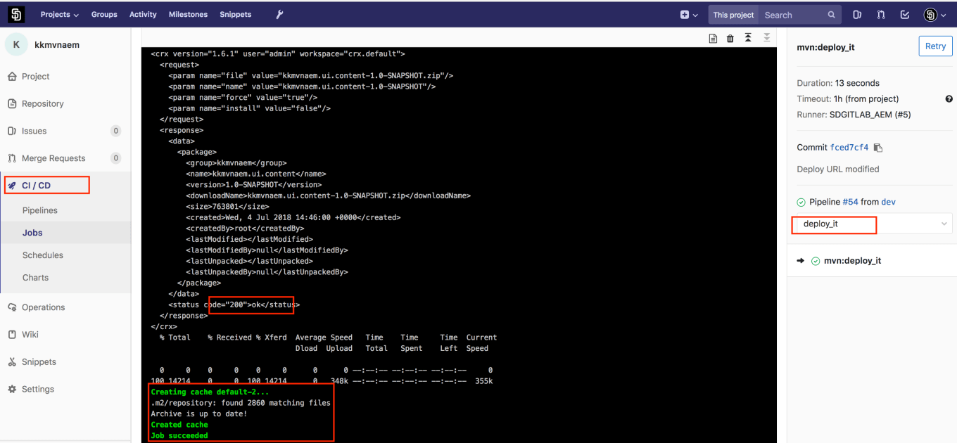 OUTPUT - Triggering the Deployment to IT ENV